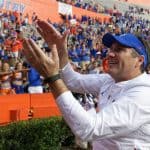 Florida Gators head coach Dan Mullen does the Gator Chomp after South Carolina- 1280x852