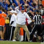 Florida Gators head coach Dan Mullen reacts to a call during the Missouri game- 1280x853