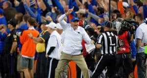 Florida Gators head coach Dan Mullen reacts to a call during the Missouri game- 1280x853