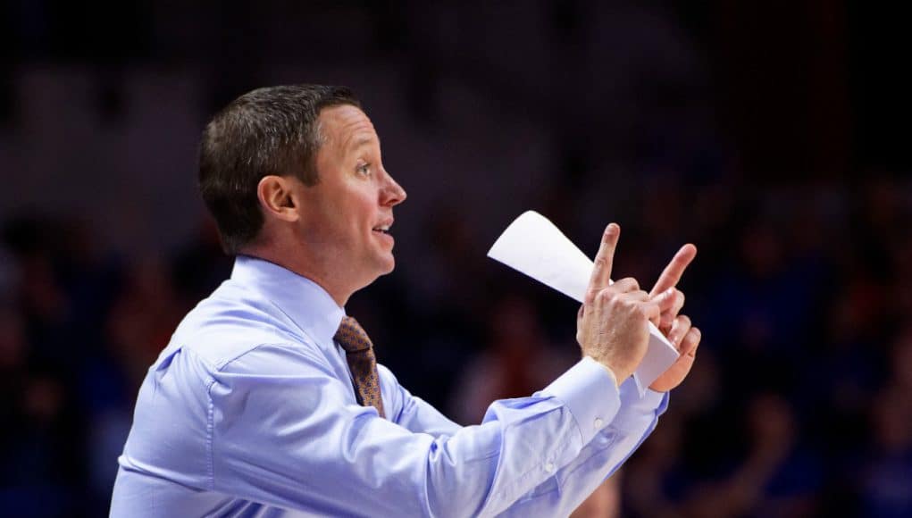 Florida Gators head coach Mike White coaches against Charleston Southern in 2018-19- 1280x853