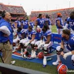 Florida Gators offensive line coach John Hevesy talks to the offensive line- 1280x852