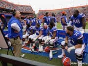 Florida Gators offensive line coach John Hevesy talks to the offensive line- 1280x852