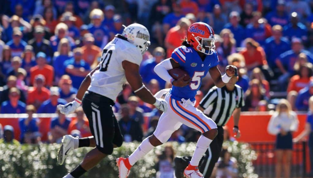 Florida Gators quarterback Emory Jones runs against Idaho in the Swamp- 1280x853