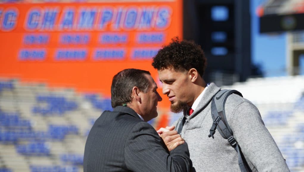 Florida Gators quarterback Feleipe Franks and Dan Mullen during Gator Walk- 1280x853