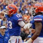 Florida Gators quarterback Feleipe Franks tells the crowd to be quiet- 1280x853
