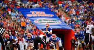 Florida Gators quarterback Feleipe Franks waits for the snap against South Carolina- 1280x853