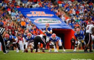 Florida Gators quarterback Feleipe Franks waits for the snap against South Carolina- 1280x853