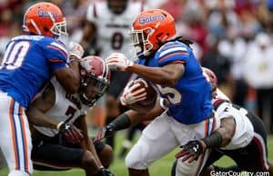 Florida Gators running back Jordan Scarlett runs against South Carolina- 1280x853