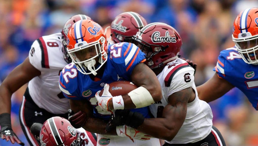 Florida Gators running back Lamical Perine scores against South Carolina- 1280x853