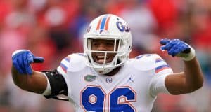 University of Florida defensive lineman CeCe Jefferson celebrates a tackle against the Georgia Bulldogs- Florida Gators football- 1280x853