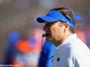 University of Florida head coach Dan Mullen watches the Florida Gators arm up prior to their 2018 game against Idaho- Florida Gators football- 1280x853