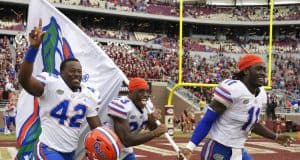 University of Florida players Umstead Sanders, Chauncey Gardner and Vosean Joseph celebrate the Florida Gators 41-14 win over FSU- Florida Gators football- 1280x852