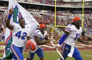 University of Florida players Umstead Sanders, Chauncey Gardner and Vosean Joseph celebrate the Florida Gators 41-14 win over FSU- Florida Gators football- 1280x852