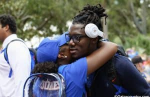 University of Florida quarterback Emory Jones hugs his mother during Gator Walk before the Florida Gators game against Colorado State- Florida Gators football- 1280x853