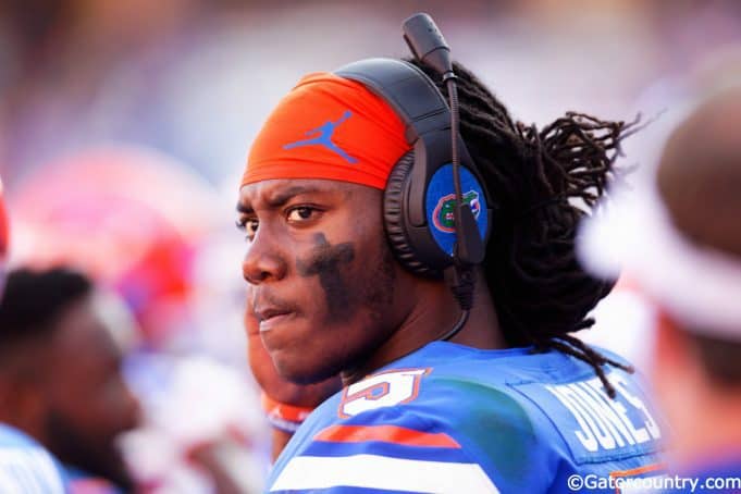 University of Florida quarterback Emory Jones on the headset with quarterback coach Brian Johnson during a win over Idaho- Florida Gators football- 1280x853