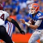 University of Florida quarterback Feleipe Franks rushes for a one yard touchdown to take a 35-31 lead over South Carolina- Florida Gators football- 1280x853