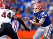 University of Florida quarterback Feleipe Franks rushes for a one yard touchdown to take a 35-31 lead over South Carolina- Florida Gators football- 1280x853
