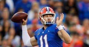 University of Florida quarterback Kyle Trask throws a pass in a 38-17 loss to the Missouri Tigers- Florida Gators football- 1280x854