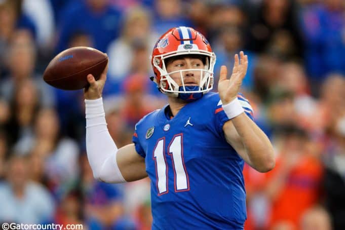 University of Florida quarterback Kyle Trask throws a pass in a 38-17 loss to the Missouri Tigers- Florida Gators football- 1280x854