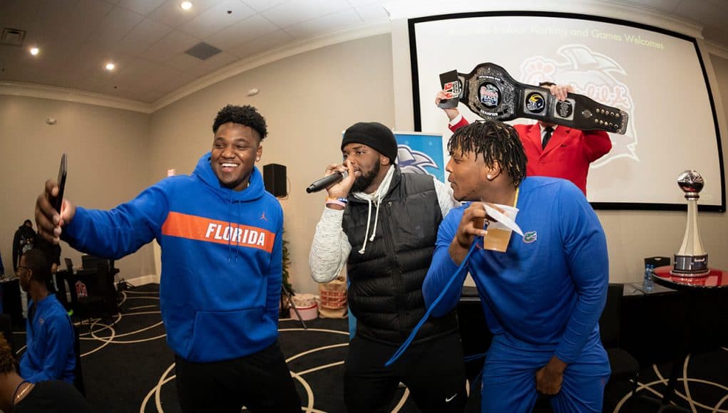 The Florida Gators visit Andretti Indoor Karting and Games on Monday, December 24, 2018 in Marietta, GA. Florida will face Michigan in the 2018 Chick-fil-A Peach Bowl on December 29, 2018. (Paul Abell via Abell Images for the Chick-fil-A Peach Bowl)