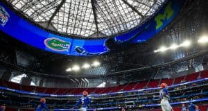 Florida Gators practice on Wednesday, December 26, 2018 at the Mercedes Benz Stadium in Atlanta. Florida will face Michigan in the 2018 Peach Bowl on December 29, 2018. (Jason Parkhurst via Abell Images for the Chick-fil-A Peach Bowl)