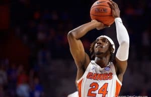 Deaundrae Ballard puts up a shot in the Charleston Southern game - Florida Gators basketball - 1280x853