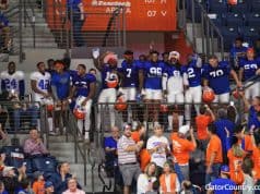 Florida Gators Football team watches the basketball game after practice- 1280x853