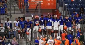 Florida Gators Football team watches the basketball game after practice- 1280x853