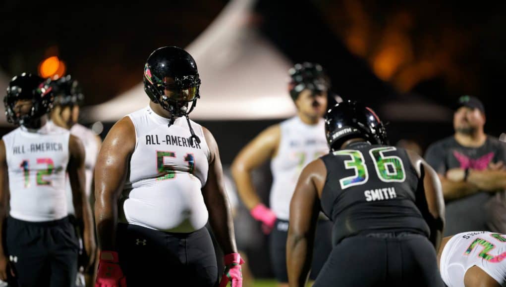 Florida Gators offensive line signee Deyavie Hammond at Under Armour practice-1280x853