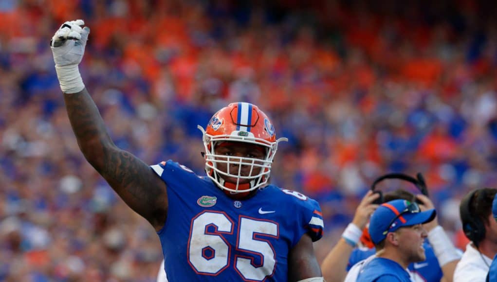 University of Florida offensive lineman Jawaan Taylor on the sideline during the Florida Gators loss at home to LSU in 2017- Florida Gators football- 1280x852