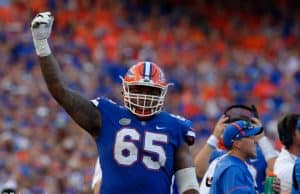 University of Florida offensive lineman Jawaan Taylor on the sideline during the Florida Gators loss at home to LSU in 2017- Florida Gators football- 1280x852