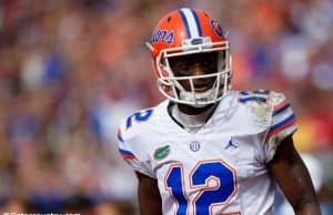 University of Florida receiver Van Jefferson lines up on offense in the Florida Gators 2018 win over Florida State- Florida Gators football- 1280x853