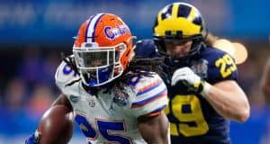 University of Florida running back Jordan Scarlett breaks free for a big run in the 2018 Peach Bowl against the Michigan Wolverines- Florida Gators football- 1280x853
