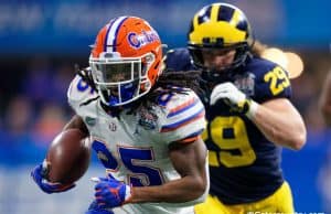 University of Florida running back Jordan Scarlett breaks free for a big run in the 2018 Peach Bowl against the Michigan Wolverines- Florida Gators football- 1280x853