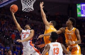 Florida Gators guard Jalen Hudson scores against Tennessee in 2019- 1280x853