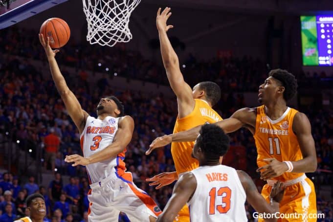 Florida Gators guard Jalen Hudson scores against Tennessee in 2019- 1280x853