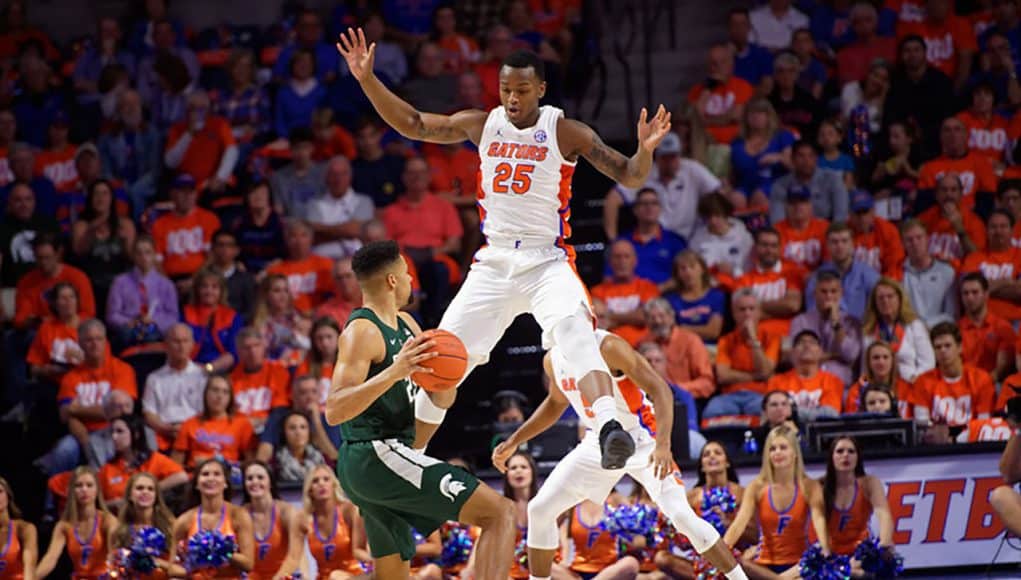 Keith Stone defends against Michigan State at home - Florida Gators basketball- 1280x853