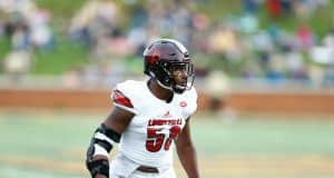 Oct 28, 2017; Winston-Salem, NC, USA; Louisville Cardinals linebacker Jonathan Greenard (58) lines up during the game against the Wake Forest Demon Deacons at BB&T Field. Mandatory Credit: Jeremy Brevard-USA TODAY Sports