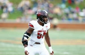 Oct 28, 2017; Winston-Salem, NC, USA; Louisville Cardinals linebacker Jonathan Greenard (58) lines up during the game against the Wake Forest Demon Deacons at BB&T Field. Mandatory Credit: Jeremy Brevard-USA TODAY Sports