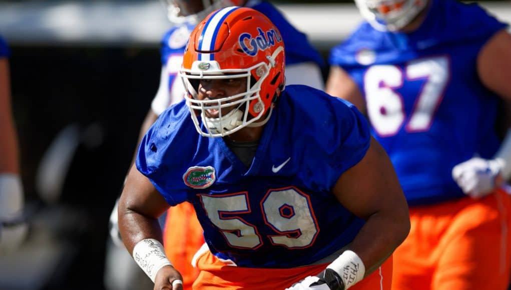 University of Florida center T.J. McCoy goes through a spring practice during Dan Mullen’s first season as head coach- Florida Gators football- 1280x853