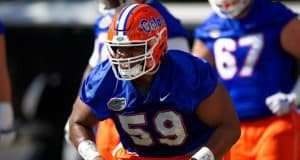University of Florida center T.J. McCoy goes through a spring practice during Dan Mullen’s first season as head coach- Florida Gators football- 1280x853