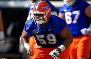 University of Florida center T.J. McCoy goes through a spring practice during Dan Mullen’s first season as head coach- Florida Gators football- 1280x853