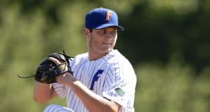 University of Florida pitcher Tyler Dyson delivers to the plate in a relief appearance against the Auburn Tigers- Florida Gators baseball- 1280x853