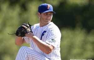 University of Florida pitcher Tyler Dyson delivers to the plate in a relief appearance against the Auburn Tigers- Florida Gators baseball- 1280x853