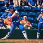 Florida Gators catcher Kendyl Lindaman hits against Illinois State- 1280x853