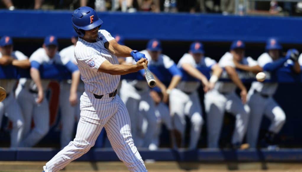 University of Florida designated hitter Nelson Maldonado singles against the Auburn Tigers in the Super Regional- Florida Gators baseball- 1280x853