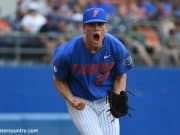 University of Florida pitcher Jack Leftwich reacts to an inning-ending strikeout against Miami- Florida Gators baseball- 1280x852