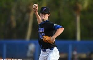 University of Florida pitcher Tommy Mace throws a scoreless second inning against Long Beach State- Florida Gators baseball- 1280x853