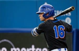University of Florida right fielder Wil Dalton watches from the on deck circle during the Florida Gators opening night win over Long Beach State- Florida Gators baseball- 1280x853