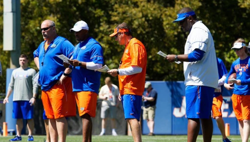 Florida Gators offensive coaching staff watches spring practice- 1280x853